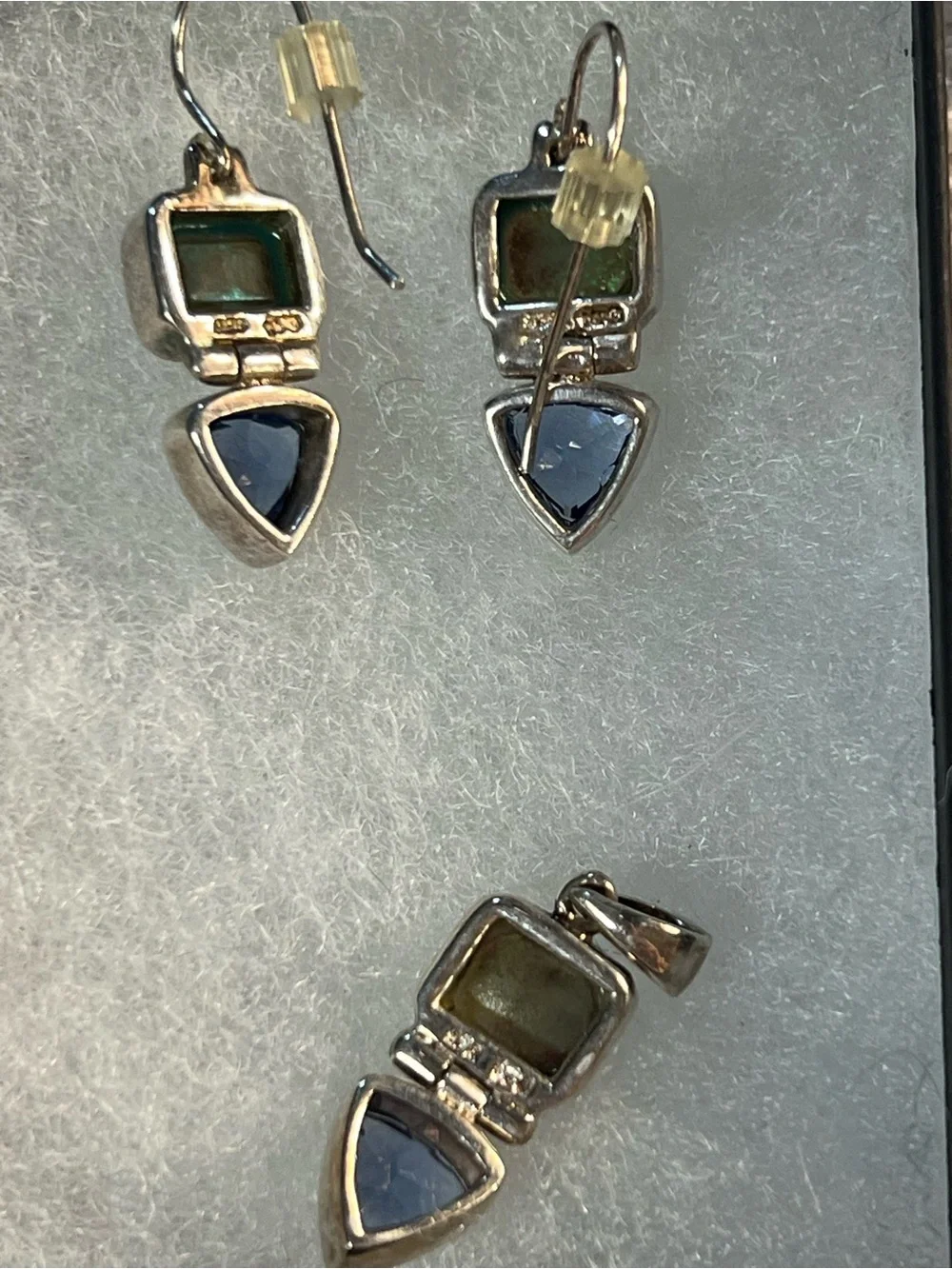 Blue Opal and Sapphire Drop Earrings and Pendant Set - Silver